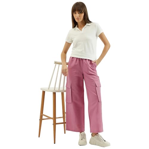 United Colors of Benetton Solid Wide Leg Cargo Trousers (Size: XS)-25P4WVN150BTI915 Pink