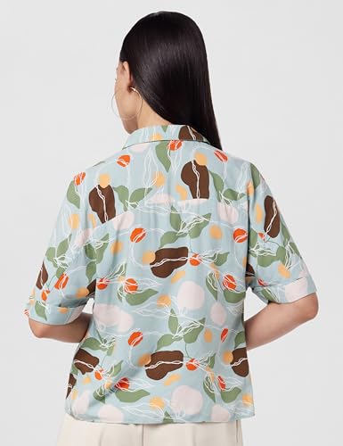 VERO MODA Women Botanical Print Viscose Regular Fit Green Shirt