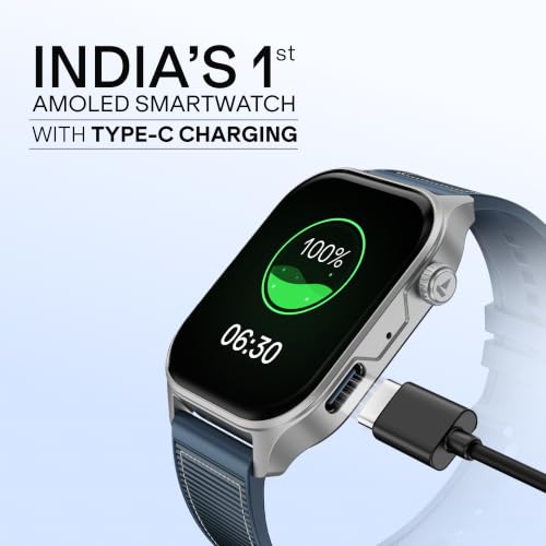 boAt New Launch Ultima Vogue 2, India's First AMOLED Type-C Smartwatch, 1.96" Display, 1000 nits Brightness, Metal Body w/Premium Straps, 10-Days Battery Life, Smartwatch for Men & Women (Deep Blue)