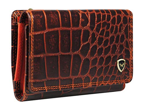 Calfnero Women's Genuine Leather Wallet-Long Purse Wallet with Multiple Card Slots, Zip Pocket and Note Compartment (Cognac)