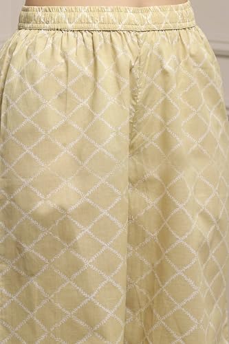 Biba Women Off White-Pink Cotton Anarkali Printed Suit Set_32