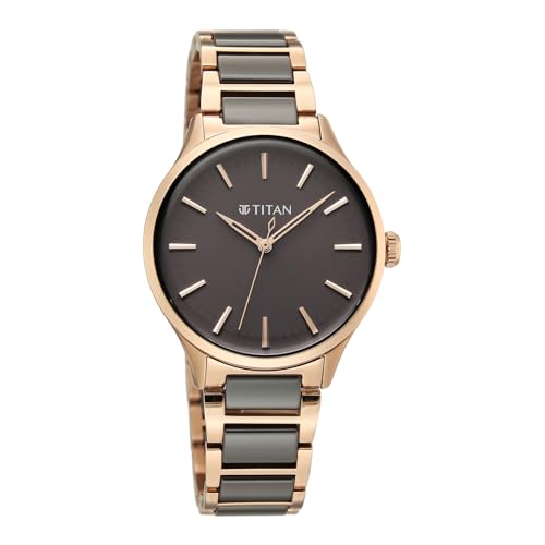 Titan Work Essentials with Brown Dial Rose Gold Metal Strap Watch for Women - 95379KD01