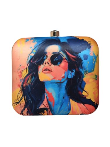 Multicoloured Women Portrait Printed Clutch