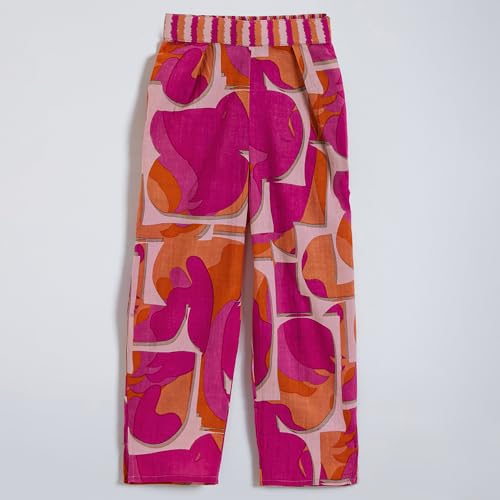 Hopscotch Girls Sleeveless Pink 3-Pc Abstract Cotton Pants Set For Ages (2-3 Years)