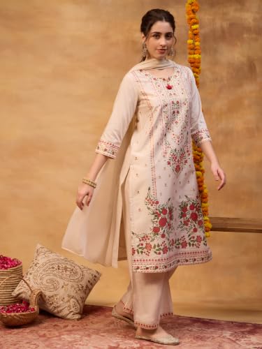 Rangriti Viscose Blend Printed Straight Festive Kurta With Palazzo And Dupatta