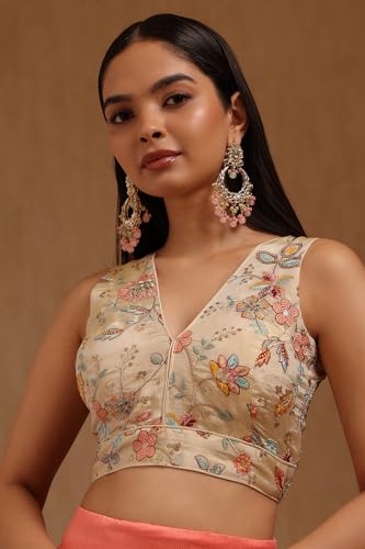 Soch Womens Light Gold Tissue Embroidered Padded Blouse with Zari