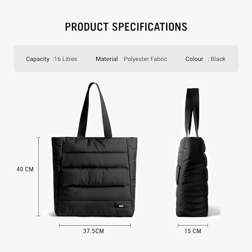 DailyObjects Black Wing Tote for Girls and Women|Fits 13/14 inch Laptop/Macbook Pro/Air|Lightweight|Stylish Handbag|Zippered Spaciuos Compartment|For Office/Daily Use/Travel|Multi Slip Pockets