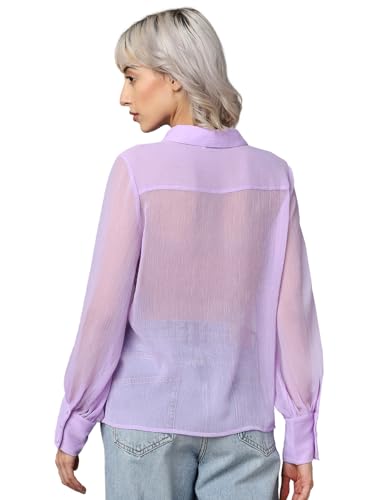 ONLY Women Solid Polyester Regular Fit Purple Shirt