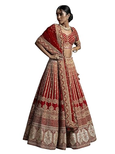 TRENDMALLS Women Satin Semi Stitched Embroidery With Golden Sequin Work Lehenga Choli With Dupatta - Bridal Lehenga Choli (L272-Maroon), 42