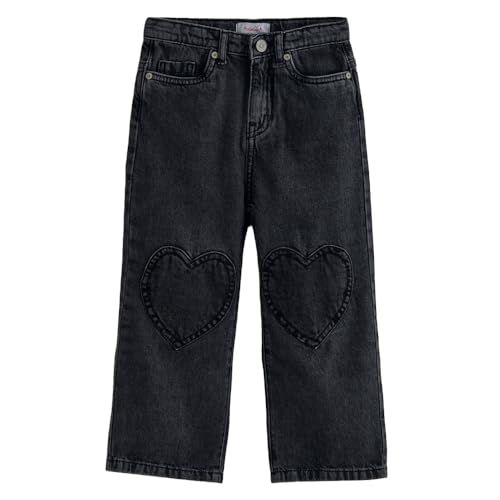 Hopscotch Girls Cut & Sew Heart Panel Cotton Jeans in Black Color for Age (4-5 Years)