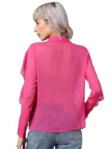 ONLY Women Solid Polyester Regular Fit Pink Shirt