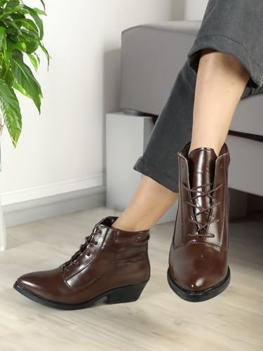 ELLE Women's Fashionable Lace-Up Boots Colour-Brown, Size-UK 3