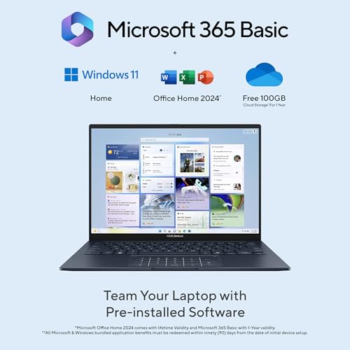 ASUS Zenbook 14 (2026),Smartchoice,Intel Core Ultra 7 255H,32GB RAM,1TB SSD,OLED,Touchscreen,14"(35.5 cm),Win 11,M365 Basic(1Y)* Office 24,Ponder Blue,1.28 Kg,UX3405CA-QL1015WS,Thin & Light Laptop
