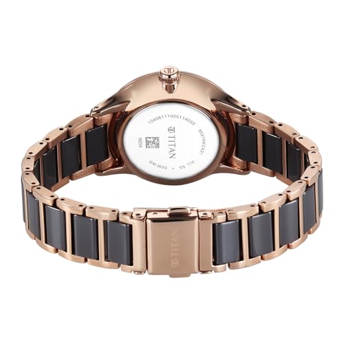 Titan Work Essentials with Brown Dial Rose Gold Metal Strap Watch for Women - 95379KD01