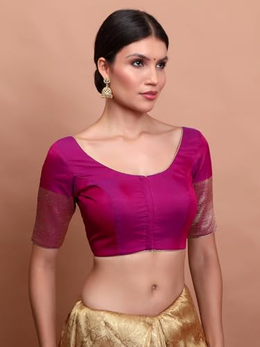 S SALWAR STUDIO Magenta Silk Round Neck Readymade Blouse
