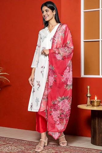 W for Woman Crimson Red Printed Chiffon Dupatta (Size: Free size)-W82584-126267