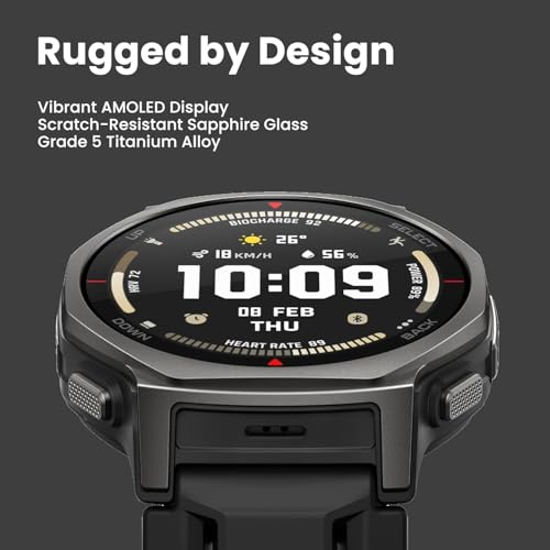 Amazfit T-Rex 3 Pro Outdoor Smart Watch 44mm Sapphire AMOLED Display with Flashlight, Ti Bezel, Dual Band GPS, Offline Maps, 25 Days Battery, 10 ATM, 180+ Sports Mode for Android & iPhone, Black Gold