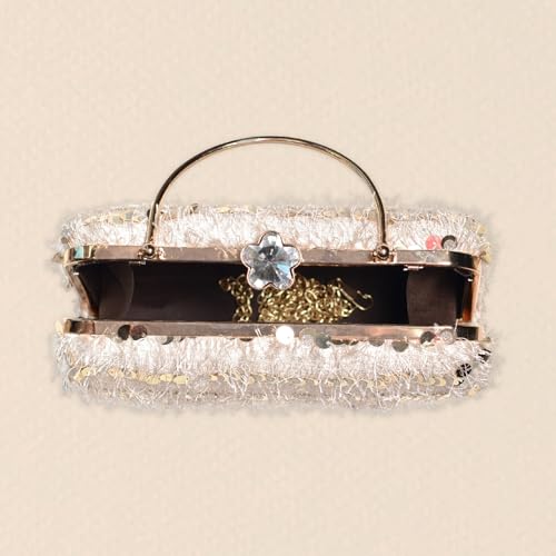Artklim White Sequins Embroidery Velvet Party Clutch Bag For Women