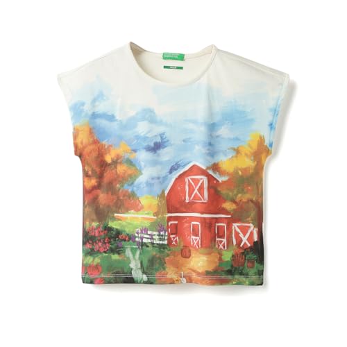 United Colors of Benetton Girl's Graphic Print Cropped Shirts (25A3099G3214I901_Off White