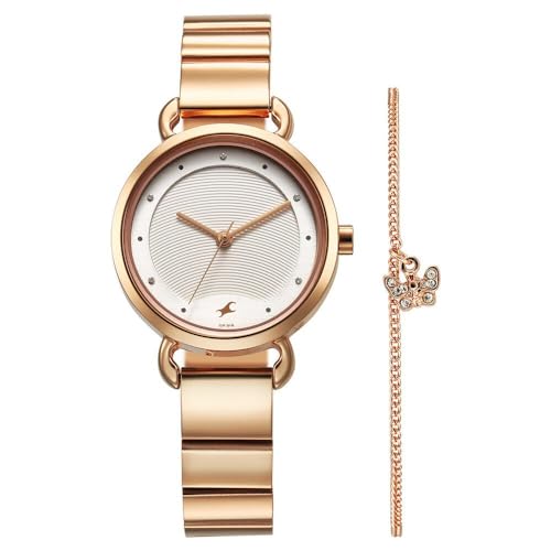 Fastrack Pulse Quartz Analog White Dial Rose Gold Stainless Steel Strap Watch for Girls - NT6221WM02F