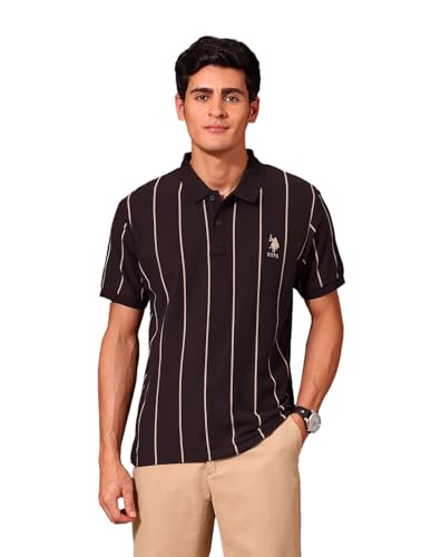 U.S. POLO ASSN. Men's Vertical Striped Classic Polo Shirt Brown