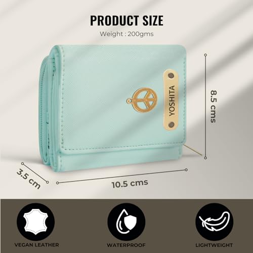 Mekhush Personalised Vegan Leather Mini Wallet with Customised Name and Charm for Ladies