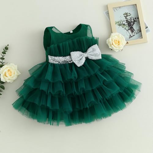 Fairy Dolls Baby Girls Frill Knee Length Cocktail Dress with Sequin Bow (1-2 Years, Green)