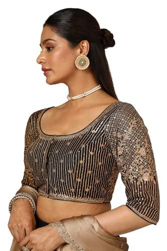 Soch Womens Black Net Embroidered Blouse with Sequins
