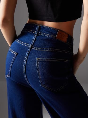 Miss Chase Women's Wide Leg High Rise Clean Look Regular-Length Stretchable Denim Jeans (MCSS24DEN79-02-956-32, Stormfront Blue, 32)