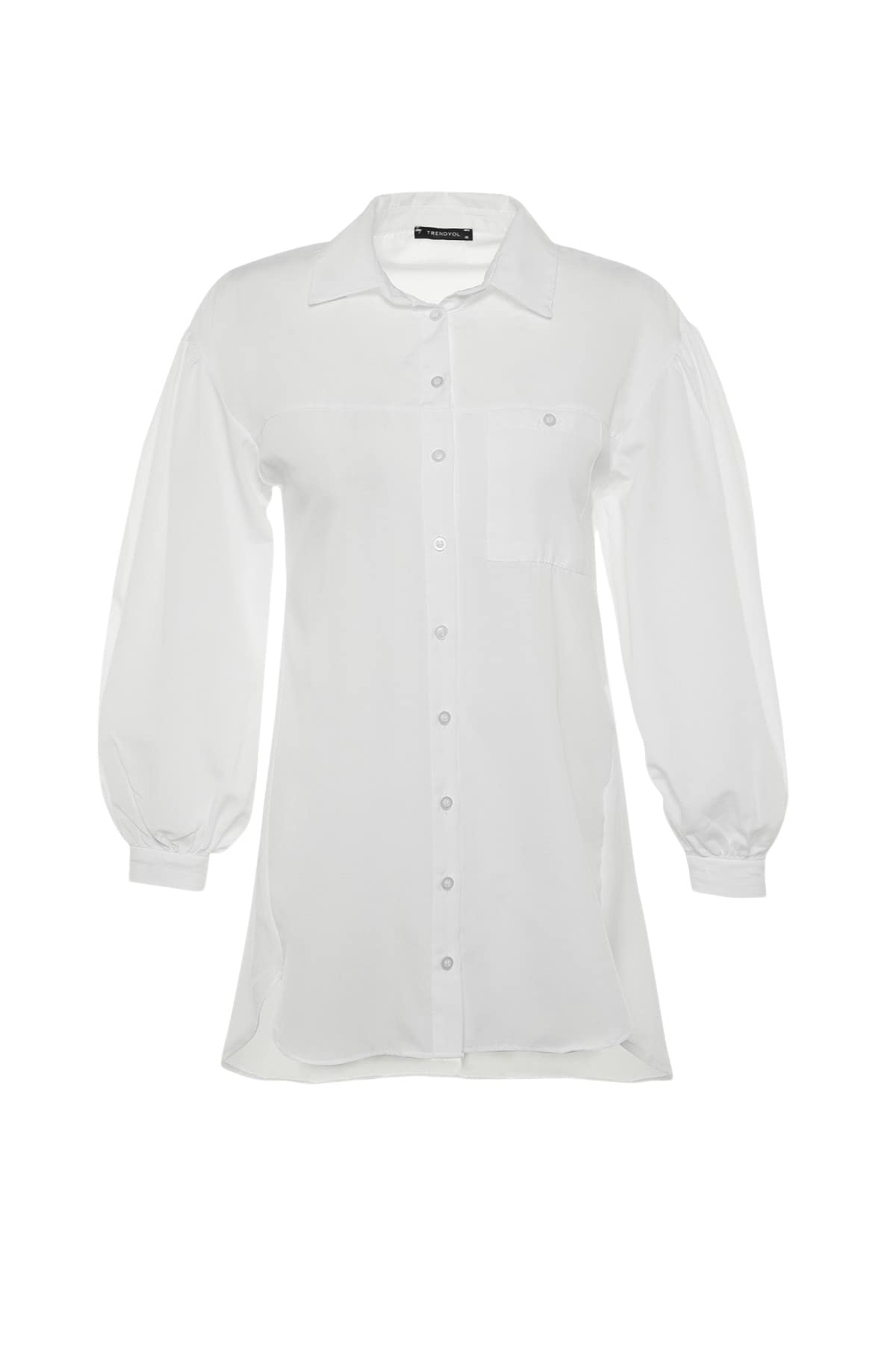 Trendyol Women Hijab Clothing Relaxed Fit Basic Shirt Collar Woven Modest Shirt, White, 38