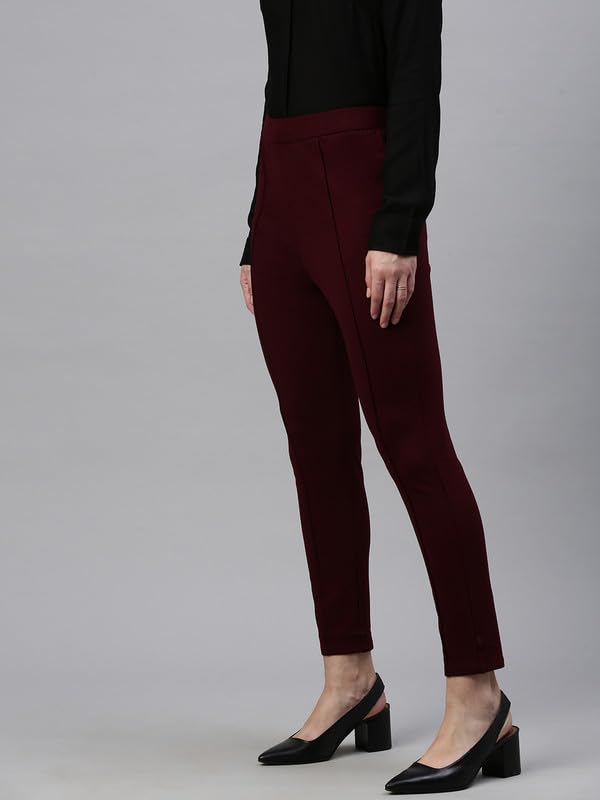De Moza Women Tregging Woven Bottom Solid Rayon Wine