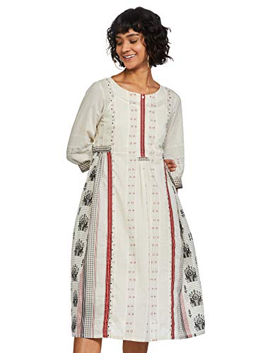 W for Woman Women's Cotton a-line midi Dress (20FEW13248-113672_Ecru_8 (Small))
