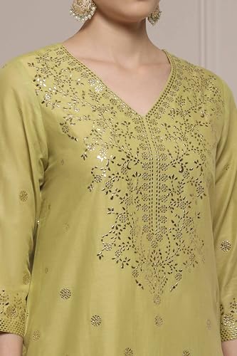 Biba Women Green Cotton Printed Sharara Suit Set_32