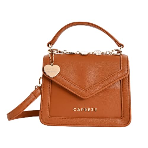 Caprese X Emily in Paris Tiara Small Satchel - Premium Textured Faux Leather Handbag for Women with Multi-Compartment Interior, Adjustable Detachable Strap & Exclusive Chain Flower Charm
