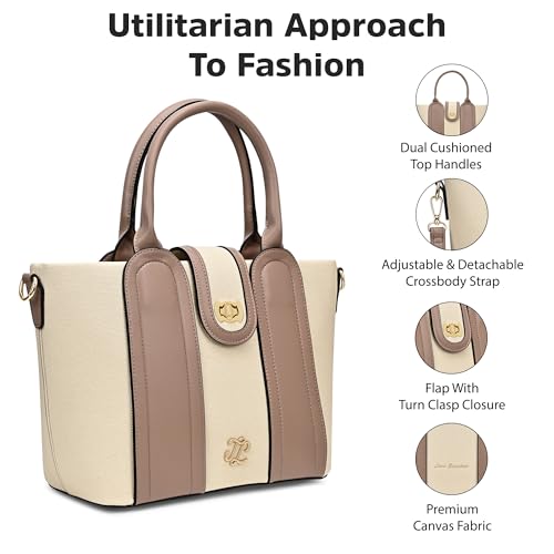 Lavie Signature Canva Lock Satchel Bag | Satchel Handbag for Work | Ladies Purse | Stylish Shoulder Bag | Gift for Women