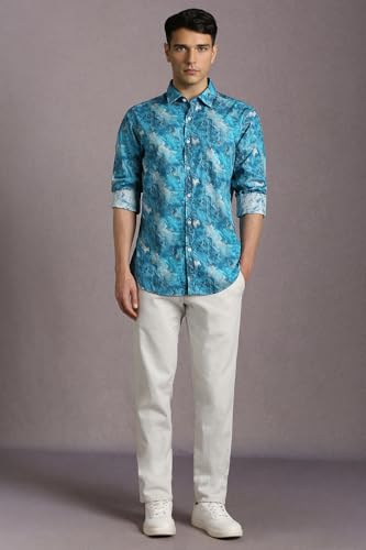 Louis Philippe Men Blue Print Full Sleeves Casual Shirt