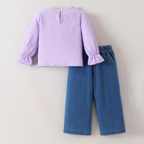 Hopscotch Girls Lavender Full Sleeves 2-Pc Cherry Applique Jeans Set For Age (2-3 Years)
