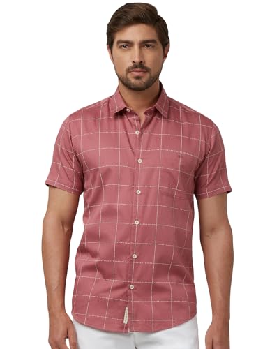 MUFTI Men Casual Shirt | Slim Fit Half Sleeve Spread Collar Checkered Design | 100% Cotton Breathable Fabric for Smart Casual & Everyday Wear| Muted Rose Pink 6XL