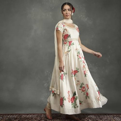 BIBA Women's Silk Chanderi Kurta Sets (CKD10748AW24CRM_Neutral