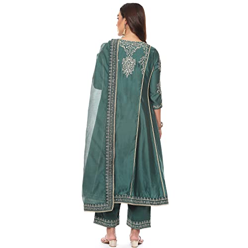 BIBA WOMEN EMBROIDERY STRAIGHT SALWAR KURTA DUPATTA(SKDKINARI7810_DARK GREEN_32)
