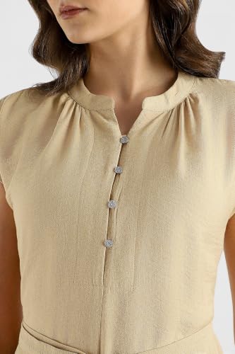 Women Beige Solid Knee Length Casual Dress