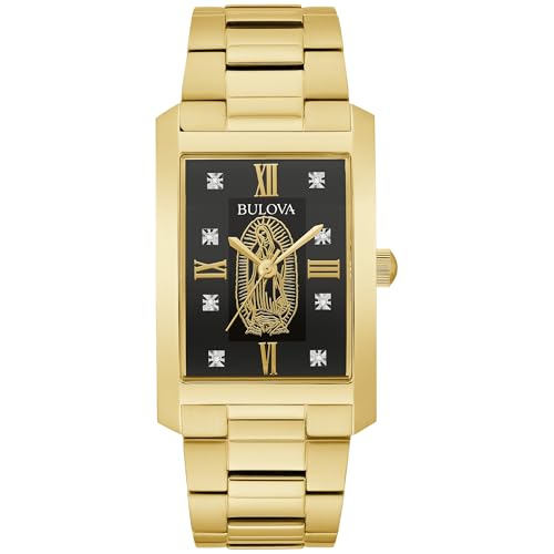 Bulova Our Lady of Guadalupe Gold Stainless Steel 3-Hand Quartz Watch with Diamonds, Gold, Ladies', Classic
