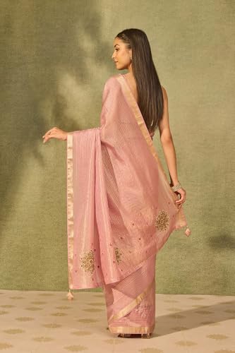 Taneira Pink Viscose Tissue Embroidered SareeWith Unstitched Blouse(SAPP05AD9655-Pink)