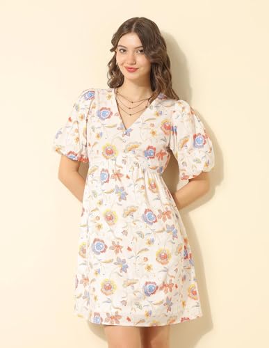 U.S. POLO ASSN. V-Neck Floral Printed Dress (UWSS25DRS156_Multi-Colour_S)