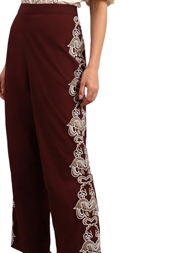 VERO MODA Women's Straight Fit High-Rise Brown Pants