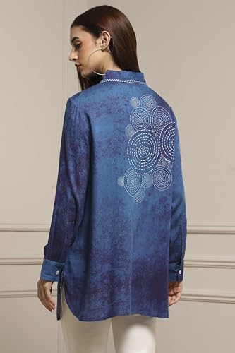 Biba Women Blue Viscose Rayon A-Line Printed Top_40