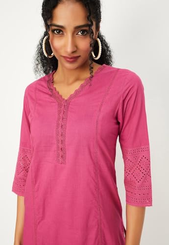 Max Cotton Women Schiffli Regular Fit Straight Kurta (WWNE41001PINK)_Large