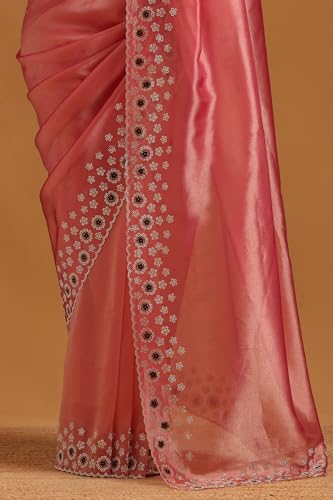 Soch Womens Blush Pink Tissue Floral Saree With Stone Work