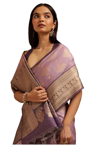 Soch Womens Lavender Tussar Zari Woven Saree With Zari Woven