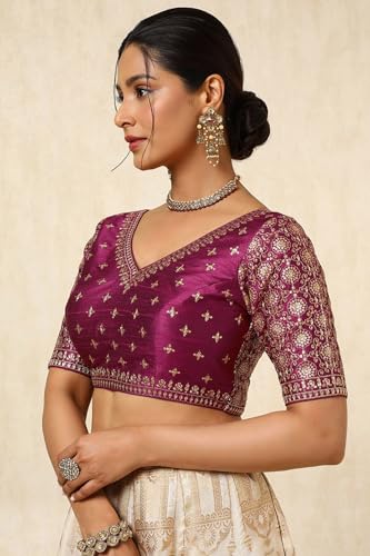 Soch Womens Magenta Tussar Embroidered Padded Blouse with Sequins